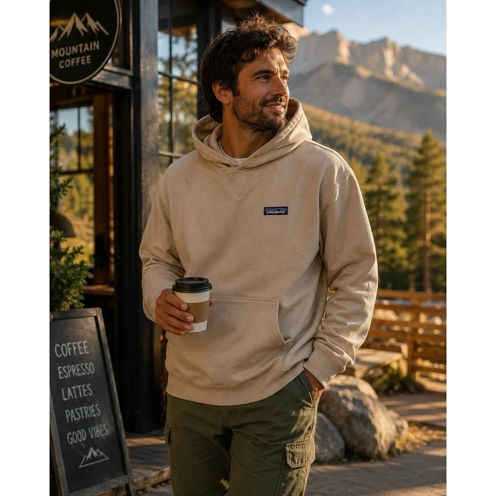 Patagonia Organic Cotton Hoodie XXL Beige Tan Pullover Sweatshirt Oversized